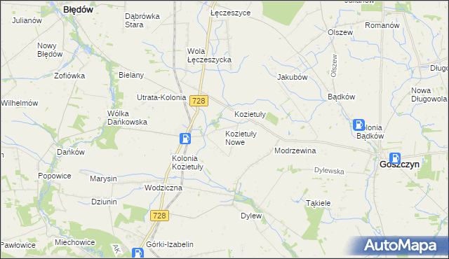 mapa Kozietuły Nowe, Kozietuły Nowe na mapie Targeo