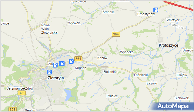 mapa Kozów gmina Złotoryja, Kozów gmina Złotoryja na mapie Targeo