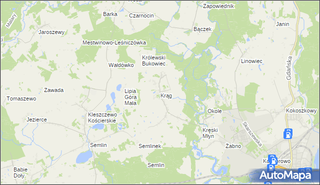 mapa Krąg gmina Starogard Gdański, Krąg gmina Starogard Gdański na mapie Targeo
