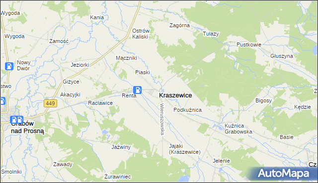 mapa Kraszewice powiat ostrzeszowski, Kraszewice powiat ostrzeszowski na mapie Targeo