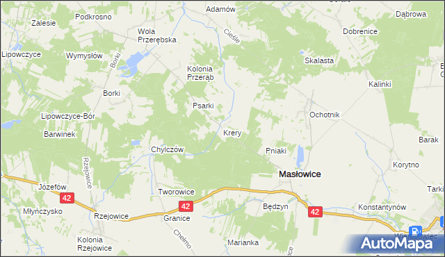 mapa Krery gmina Masłowice, Krery gmina Masłowice na mapie Targeo