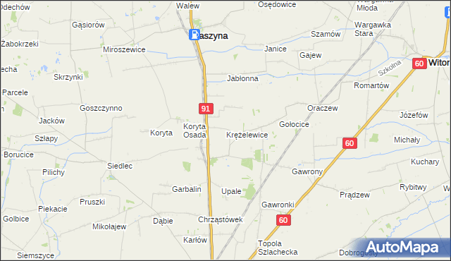 mapa Krężelewice, Krężelewice na mapie Targeo