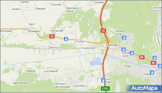 mapa Kruszyniec gmina Sicienko, Kruszyniec gmina Sicienko na mapie Targeo