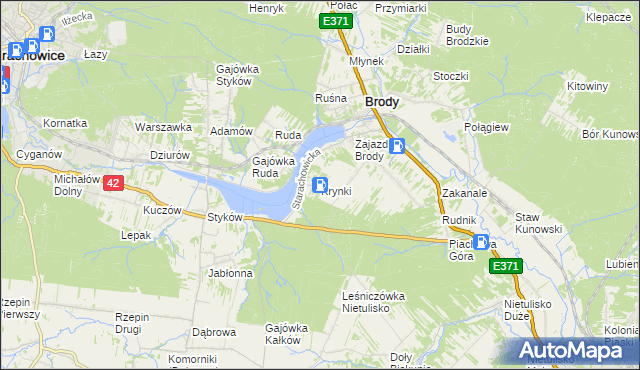 mapa Krynki gmina Brody, Krynki gmina Brody na mapie Targeo