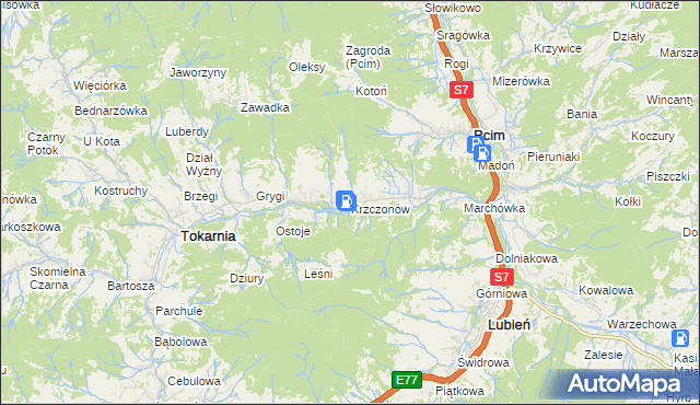 mapa Krzczonów gmina Tokarnia, Krzczonów gmina Tokarnia na mapie Targeo