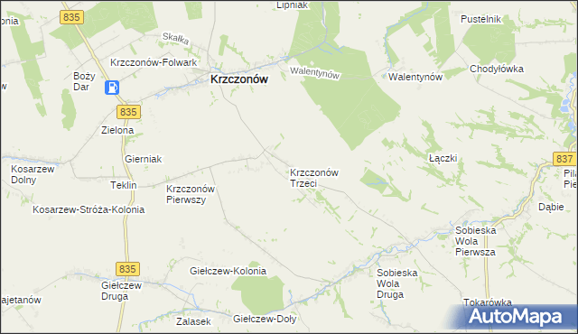 mapa Krzczonów Trzeci, Krzczonów Trzeci na mapie Targeo
