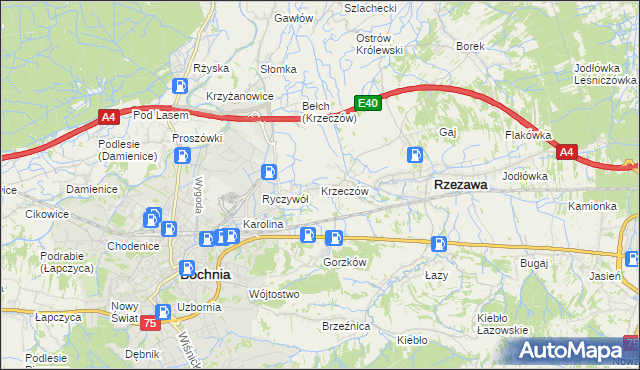 mapa Krzeczów gmina Rzezawa, Krzeczów gmina Rzezawa na mapie Targeo