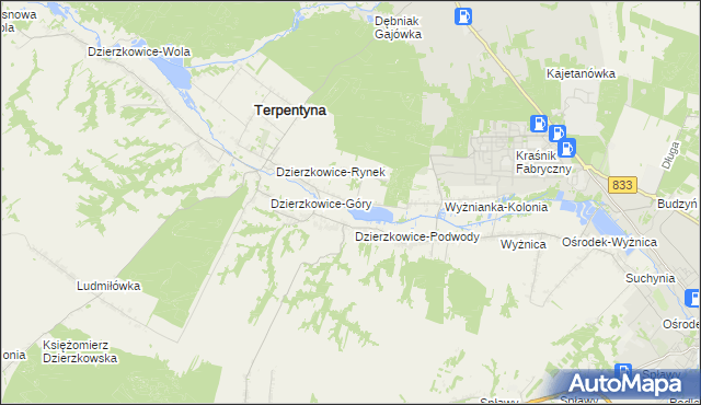 mapa Krzywie gmina Dzierzkowice, Krzywie gmina Dzierzkowice na mapie Targeo