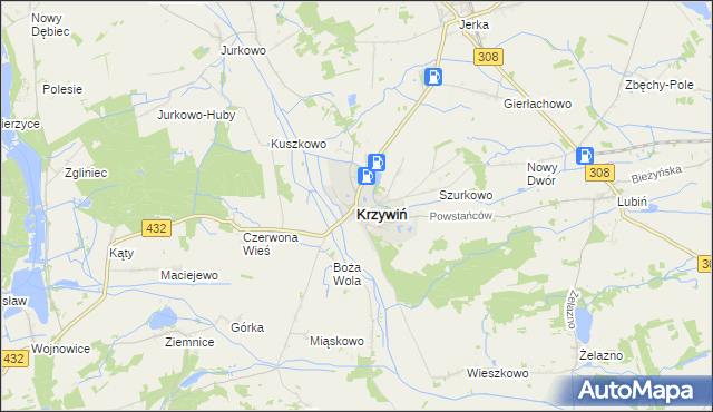 mapa Krzywiń, Krzywiń na mapie Targeo