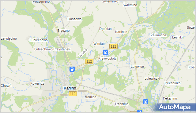 mapa Krzywopłoty gmina Karlino, Krzywopłoty gmina Karlino na mapie Targeo