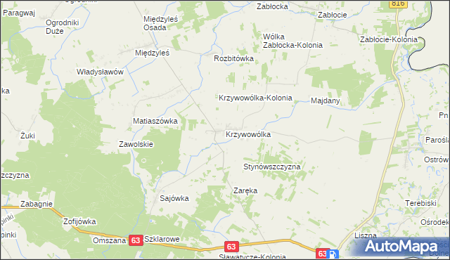 mapa Krzywowólka, Krzywowólka na mapie Targeo