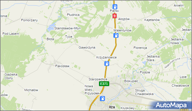 mapa Krzyżanowice gmina Iłża, Krzyżanowice gmina Iłża na mapie Targeo