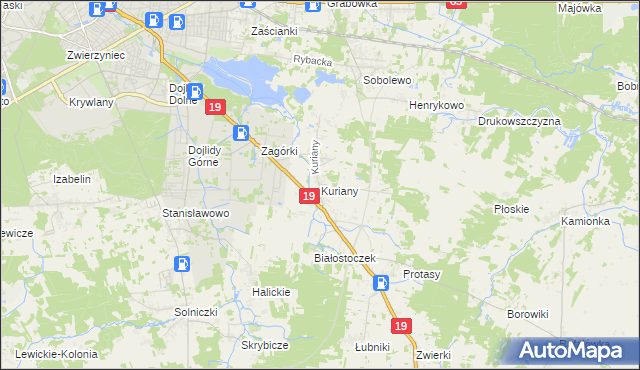 mapa Kuriany gmina Zabłudów, Kuriany gmina Zabłudów na mapie Targeo