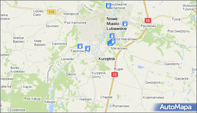 mapa Kurzętnik, Kurzętnik na mapie Targeo