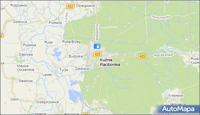 mapa Kuźnia Raciborska, Kuźnia Raciborska na mapie Targeo