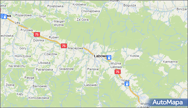 mapa Łabowa, Łabowa na mapie Targeo