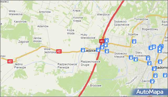 mapa Ładzice, Ładzice na mapie Targeo