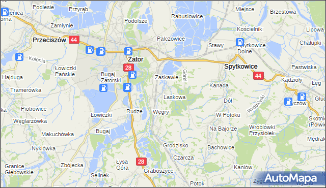mapa Laskowa gmina Zator, Laskowa gmina Zator na mapie Targeo