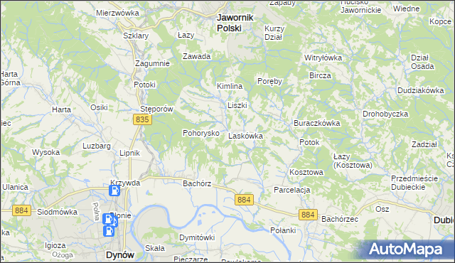 mapa Laskówka gmina Dynów, Laskówka gmina Dynów na mapie Targeo