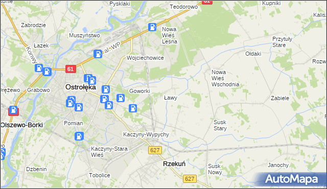 mapa Ławy gmina Rzekuń, Ławy gmina Rzekuń na mapie Targeo