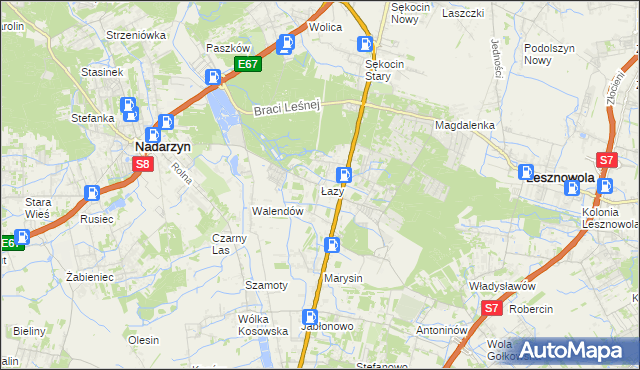 mapa Łazy gmina Lesznowola, Łazy gmina Lesznowola na mapie Targeo