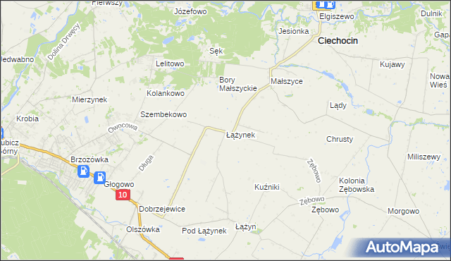 mapa Łążynek, Łążynek na mapie Targeo