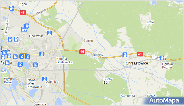 mapa Lędziny gmina Chrząstowice, Lędziny gmina Chrząstowice na mapie Targeo