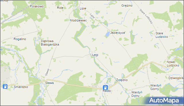 mapa Łęgi gmina Połczyn-Zdrój, Łęgi gmina Połczyn-Zdrój na mapie Targeo
