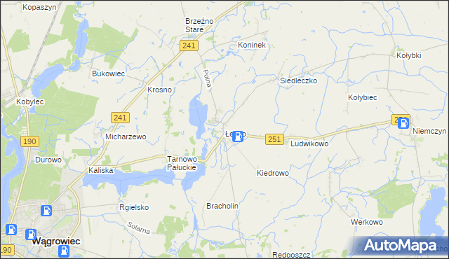 mapa Łekno gmina Wągrowiec, Łekno gmina Wągrowiec na mapie Targeo