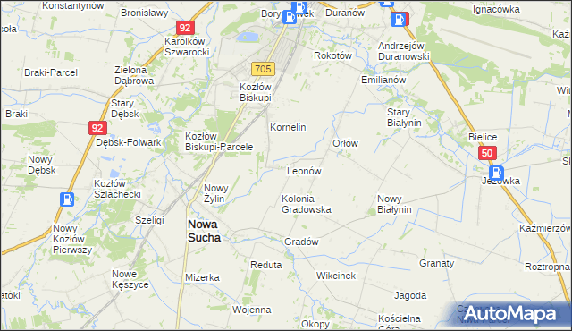 mapa Leonów gmina Nowa Sucha, Leonów gmina Nowa Sucha na mapie Targeo