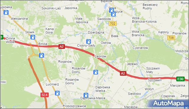mapa Leonów gmina Zgierz, Leonów gmina Zgierz na mapie Targeo