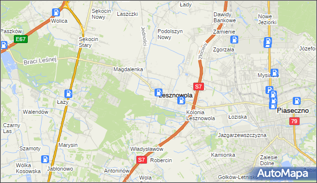 mapa Lesznowola powiat piaseczyński, Lesznowola powiat piaseczyński na mapie Targeo