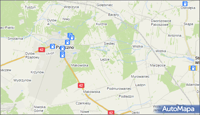 mapa Łężce gmina Pajęczno, Łężce gmina Pajęczno na mapie Targeo