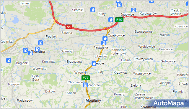 mapa Libertów gmina Mogilany, Libertów gmina Mogilany na mapie Targeo