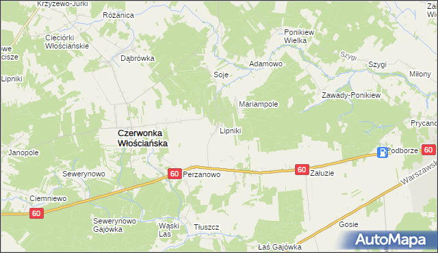 mapa Lipniki gmina Czerwonka, Lipniki gmina Czerwonka na mapie Targeo