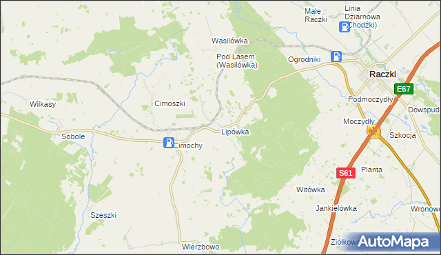 mapa Lipówka gmina Raczki, Lipówka gmina Raczki na mapie Targeo