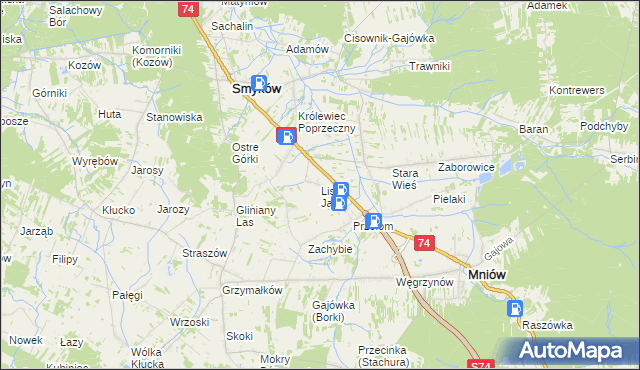 mapa Lisie Jamy gmina Mniów, Lisie Jamy gmina Mniów na mapie Targeo