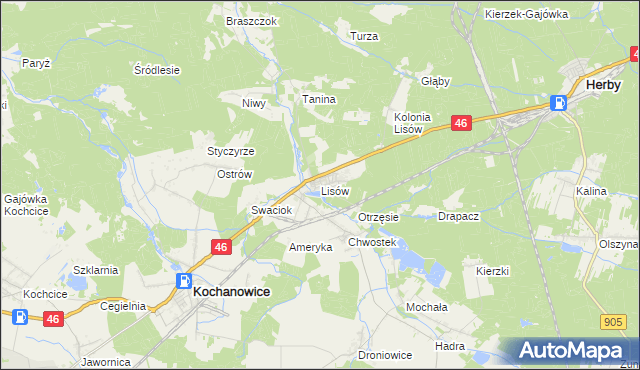 mapa Lisów gmina Herby, Lisów gmina Herby na mapie Targeo