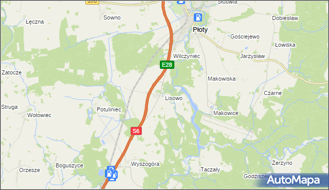 mapa Lisowo gmina Płoty, Lisowo gmina Płoty na mapie Targeo