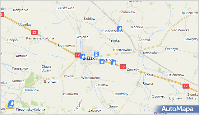 mapa Lubanów gmina Błaszki, Lubanów gmina Błaszki na mapie Targeo