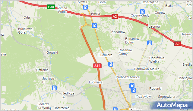 mapa Lućmierz-Las, Lućmierz-Las na mapie Targeo