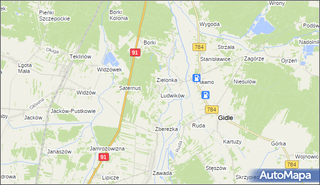 mapa Ludwików gmina Gidle, Ludwików gmina Gidle na mapie Targeo