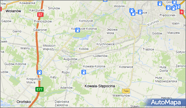 mapa Ludwinów gmina Kowala, Ludwinów gmina Kowala na mapie Targeo