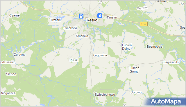 mapa Ługowina gmina Resko, Ługowina gmina Resko na mapie Targeo
