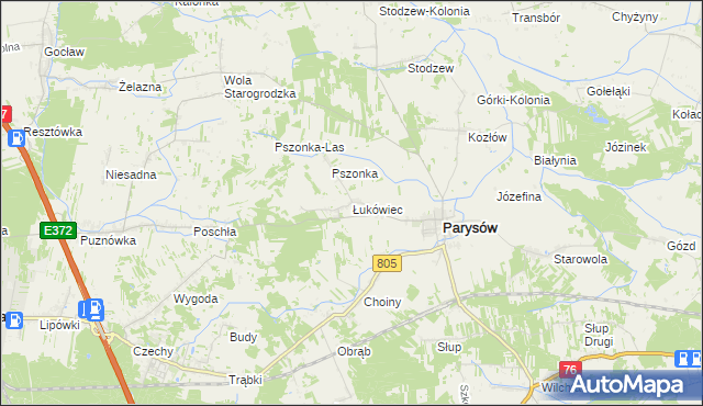 mapa Łukówiec gmina Parysów, Łukówiec gmina Parysów na mapie Targeo