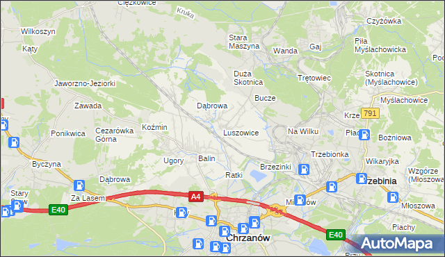 mapa Luszowice gmina Chrzanów, Luszowice gmina Chrzanów na mapie Targeo