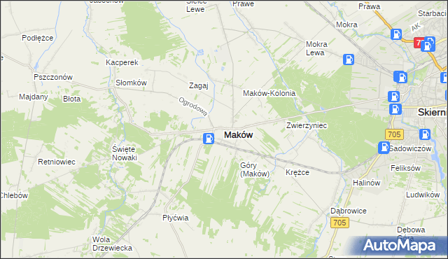 mapa Maków powiat skierniewicki, Maków powiat skierniewicki na mapie Targeo