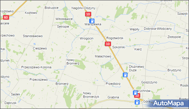 mapa Małachowo gmina Drobin, Małachowo gmina Drobin na mapie Targeo
