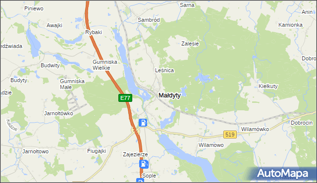 mapa Małdyty, Małdyty na mapie Targeo