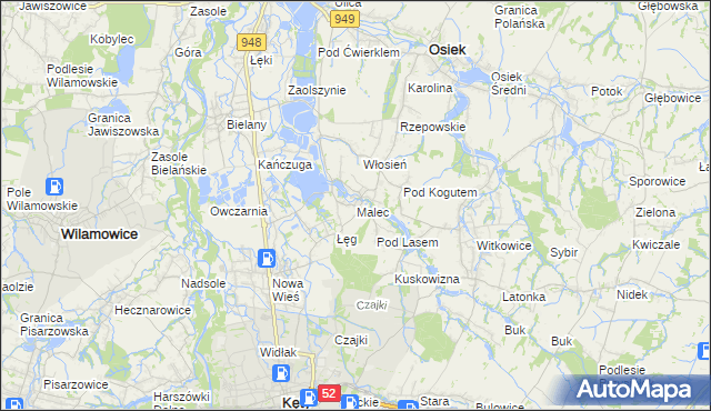 mapa Malec gmina Kęty, Malec gmina Kęty na mapie Targeo